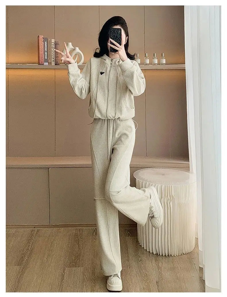 Fashionable slimming hooded set for women, two-piece Korean style set, trendy, youthful look, casual outfit, new autumn/winter collection