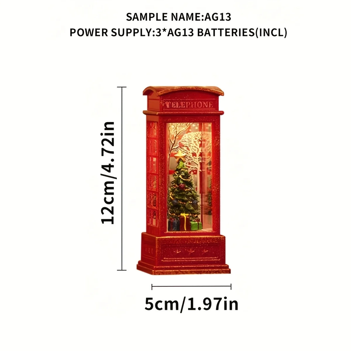 Décoration de cabine téléphonique de noël avec père noël, bonhomme de neige et arbre-ornement de cabine téléphonique rétro rouge avec décoration légère pour la maison