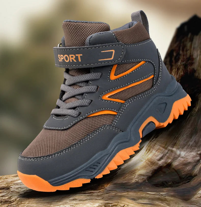 Chaussures de sport antidérapantes en cuir pour enfants, baskets de course respirantes, noires, à la mode, de randonnée, taille 29-40, nouvelle collection