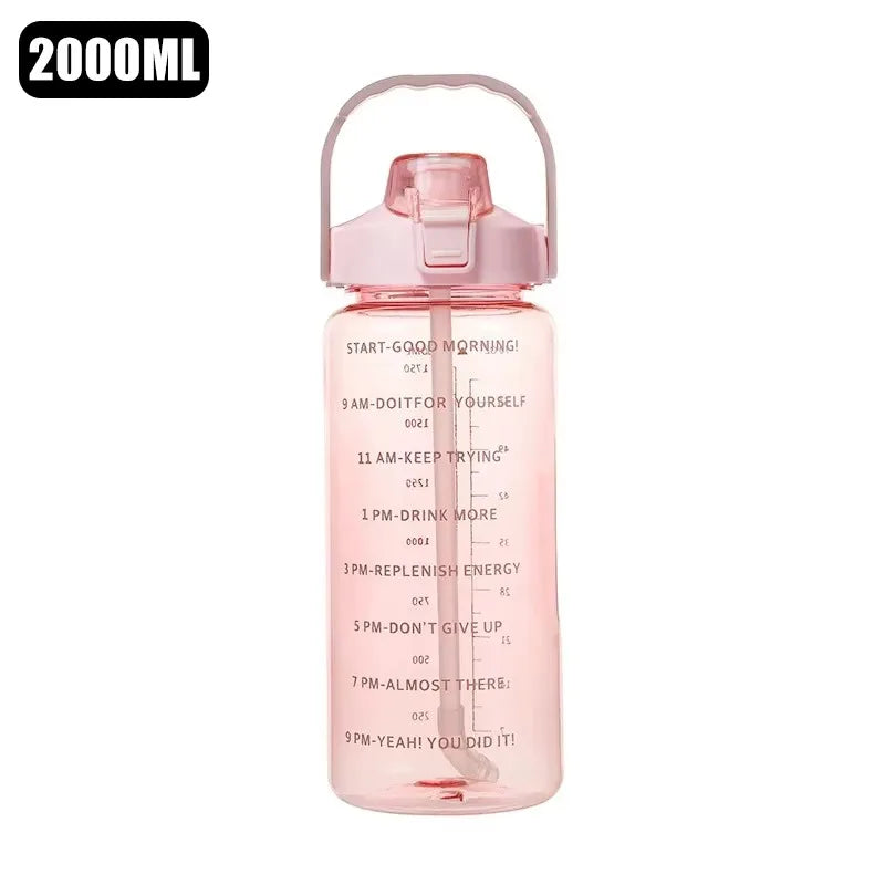 Bouteille d'eau 2 litres, bouteille de Sport en plastique étanche, reste hydraté, motivation, rappel des moments, Sports de plein air, Fitness, bureau, intérieur