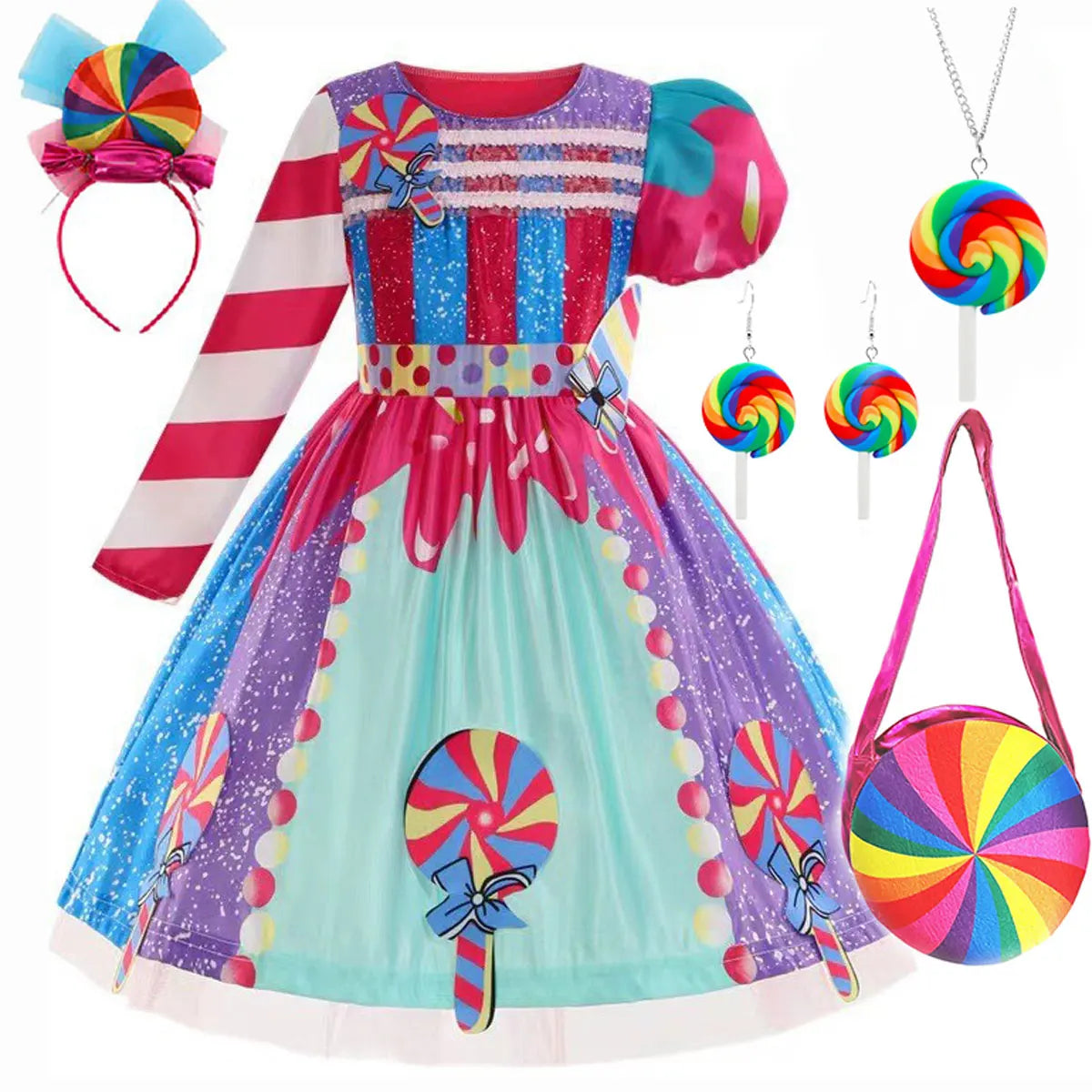 Robe sucette sucette pour filles, costume de carnaval, costume d'anniversaire pour petits enfants, tutu arc-en-ciel de paupières, vêtements de mariage pour enfants, bonbons doux, nouveau