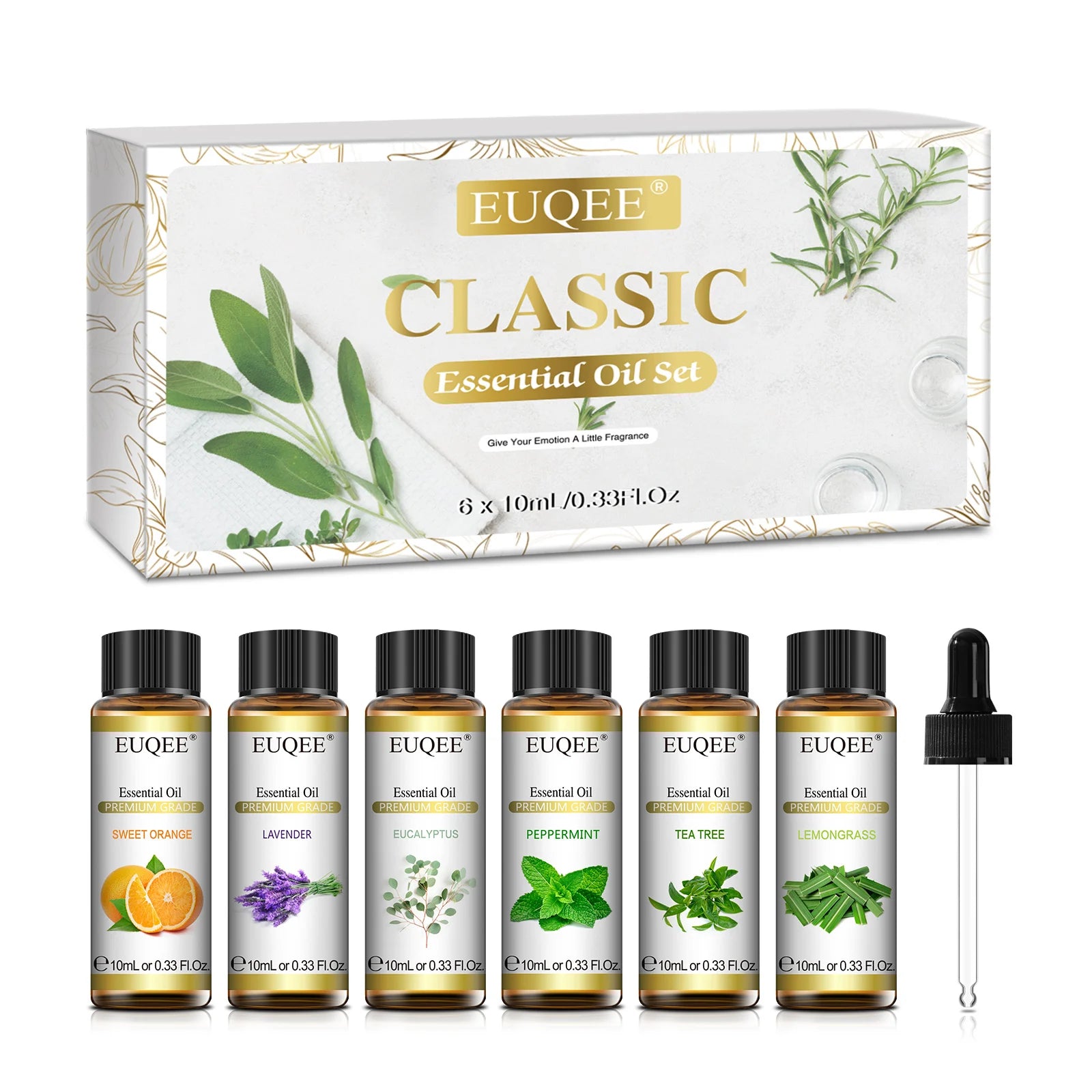 EUQEE huiles essentielles Set 6 bouteilles 10ml huiles d'aromathérapie naturelles pures pour diffuseurs humidificateurs faisant bougie savon