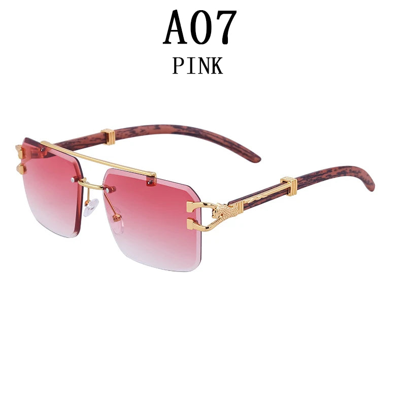 Frameless square wooden sunglasses for men and women, vintage, fashionable, luxury, retro, 2023