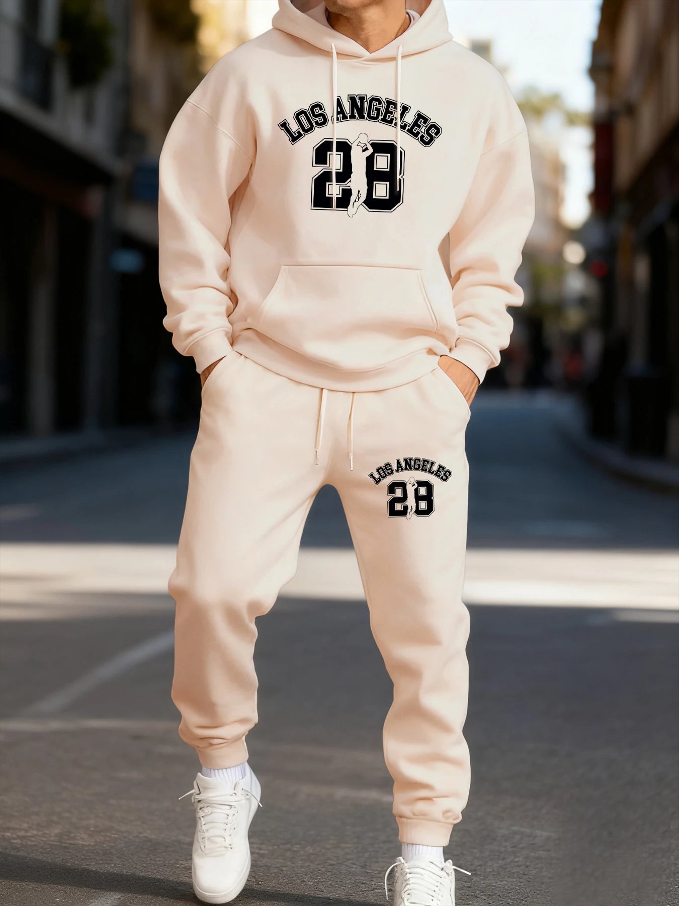 Los Angeges numéro 28 imprimé homme ensemble à capuche hiver sportif deux pièces ensembles longue longueur rue à capuche Couple pantalons confortables