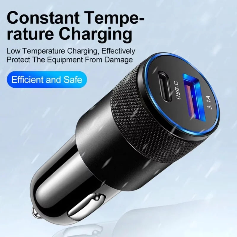 15W USB + PD petit canon en acier chargeur de voiture en alliage d'aluminium en métal chargeur de voiture 3.1A chargeur de voiture de téléphone portable
