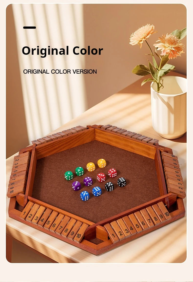 Six-sided flipping game, wooden number game, dice game in a box - parent-child board game, bar party game, leisure game
