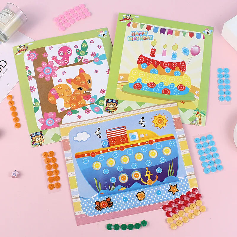 Enfants autocollants faciles à poser jouets bouton/pompon/diamant éducation précoce enfants Puzzle à la main peinture créative 3-6 ans cadeaux TMZ