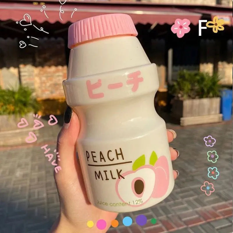 Bouteille d'eau en plastique de 480ml, bouteille de boisson en forme de Yakult, mignonne bouteille Shaker en Carton de lait Kawaii pour enfants/filles/adultes en verre