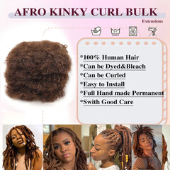 Extensions de cheveux afro crépus en vrac, 100% cheveux humains, tresses sales reggae, cheveux brésiliens naturels au crochet, dreadlocks, 4 #