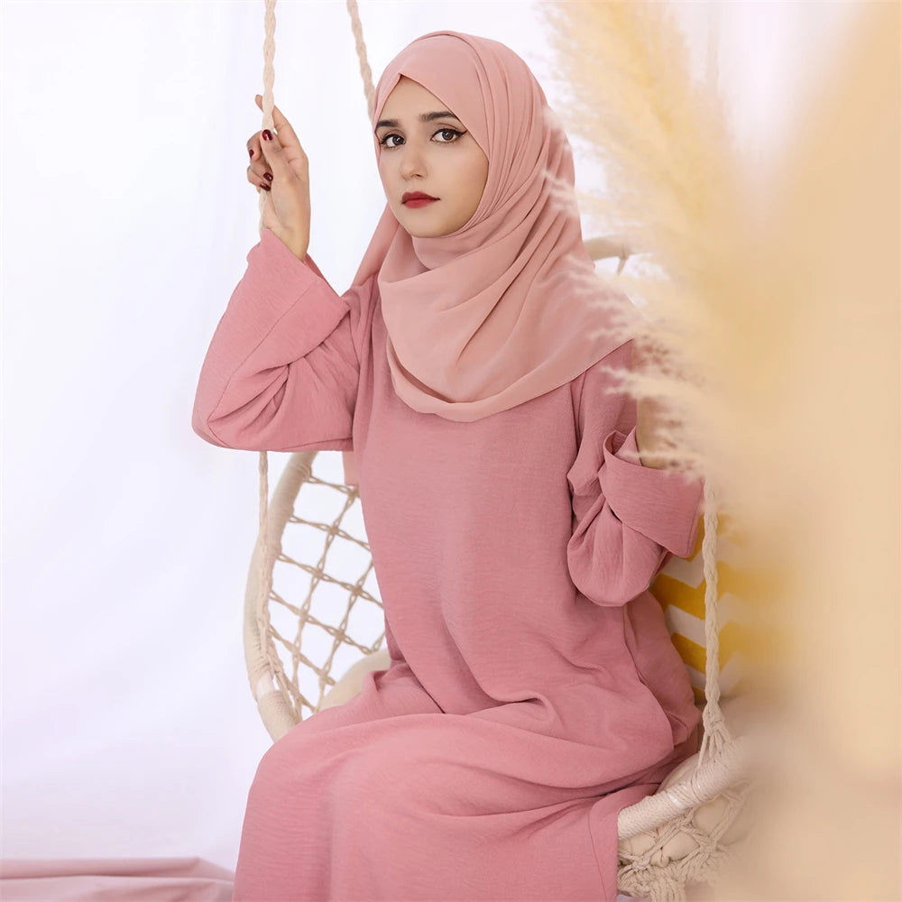 Noir blanc rose solide dubaï modeste sous Robe Abaya Islam caftan musulman avec poches robes pour femmes Robe Femme Musulmane