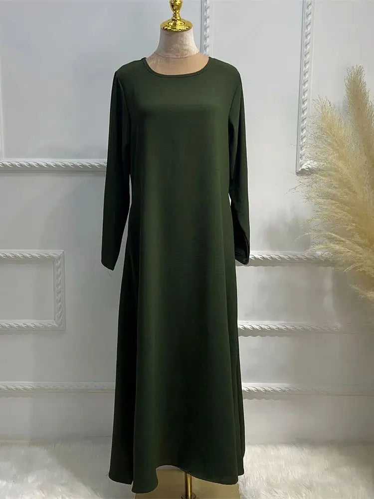 Noir blanc rose solide dubaï modeste sous Robe Abaya Islam caftan musulman avec poches robes pour femmes Robe Femme Musulmane