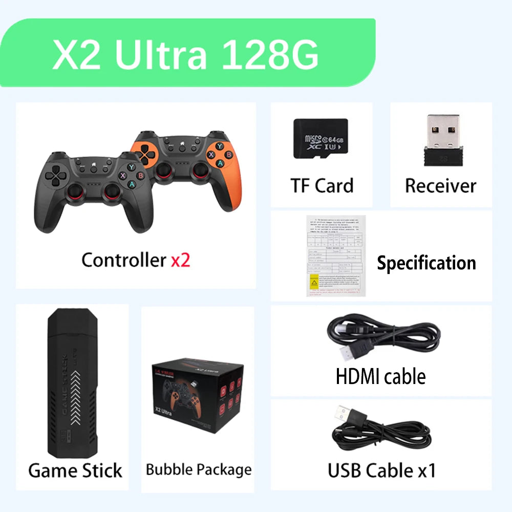 Console de jeu vidéo X2 Ultra, double manette sans fil, jeux rétro, cadeau de Noël, seulement 2.4G, 4K HD30000, 128G