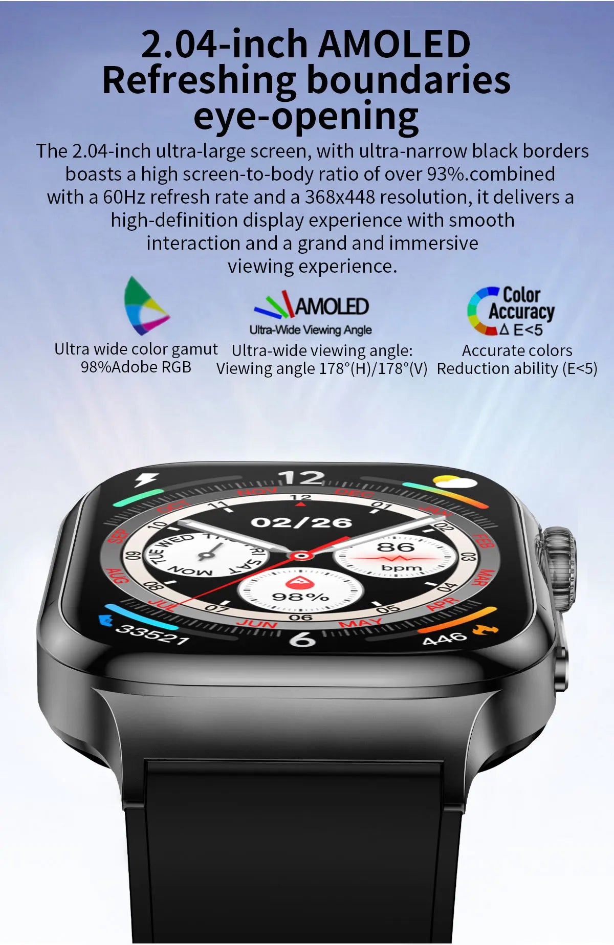 2025 nouvelle montre intelligente 2.04 pouces écran acide urique lipides sanguins composition corporelle cinq détecteurs 650mAh sport HD appel montre intelligente