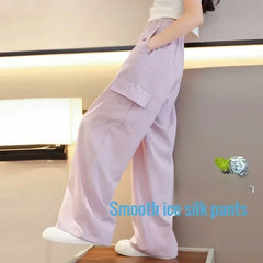 1 pièces filles vêtements pantalons filles à jambes larges enfants glace soie salopette nouveau anti-moustique pantalon sport Style vêtements porter à l'extérieur