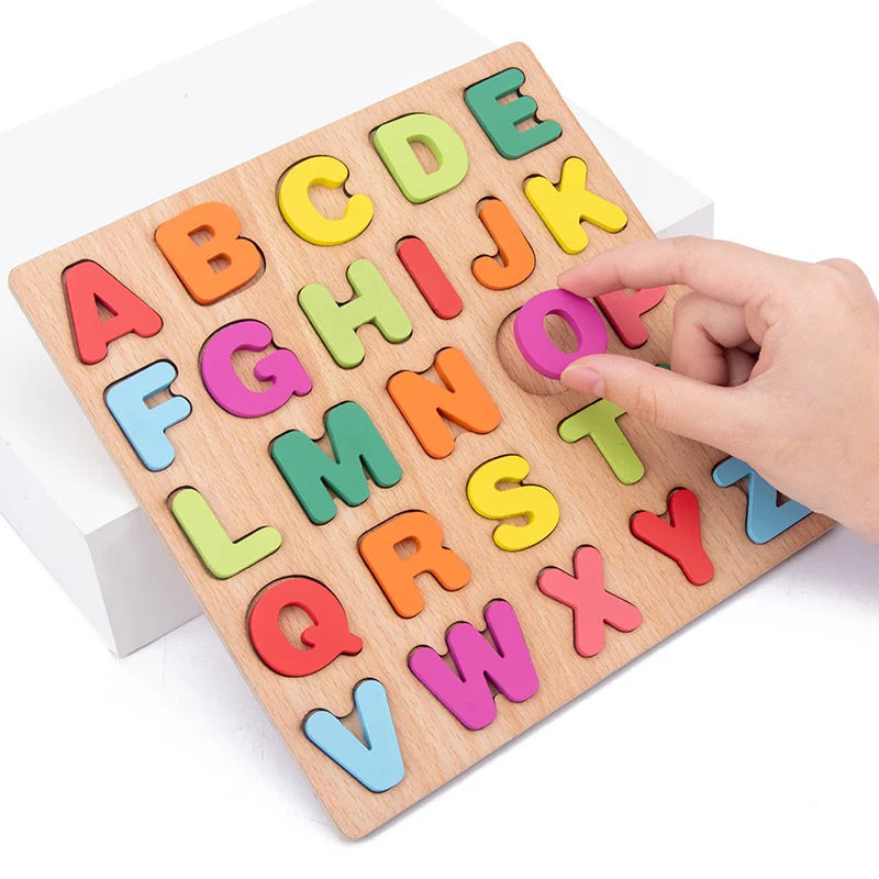 Puzzle en bois en forme de chiffres et de l'alphabet, planche assortie pour bébé, apprentissage précoce, Puzzle 3D, jouets éducatifs préscolaires pour enfants