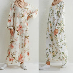 Women's Pop Eid Muslim Abaya Ramadan Moroccan Arabic Pockets Long Floral Dress Dubai Caftan Islamic Abayas Zippers Casual Dresses