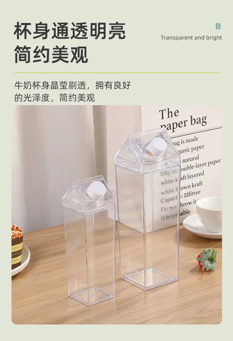 Bouteille d'eau à freins à lait en plastique transparent, boîte transparente portable pour jus, thé, tasse à boire HI, 500ml, 1000ml