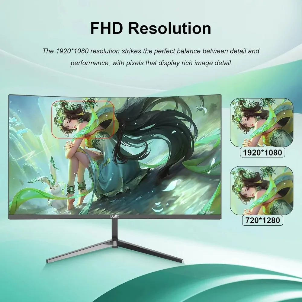 DJIEX – moniteur de jeu FHD incurvé de 24 pouces, résolution 1920x1080p, taux de rafraîchissement 100Hz, rapport d'aspect 16:9, inclinaison ergonomique, moniteur domestique