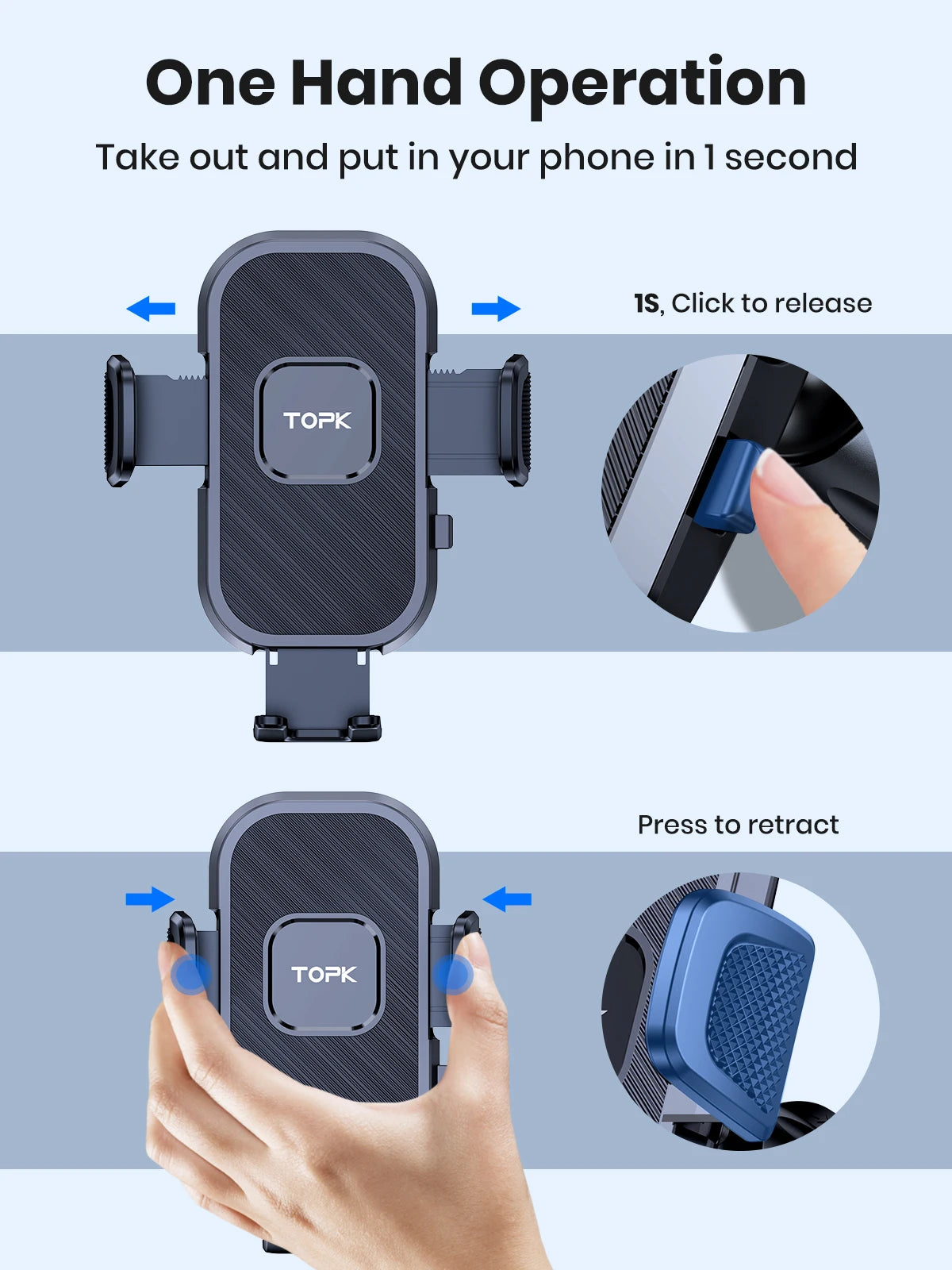 TOPK Support Téléphone Voiture,  Porte Téléphone Rotatif à 360 Degrés pour Grille D'aération de Voiture GPS pour Smartphone iPhone Android