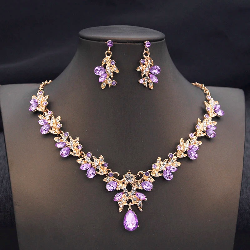 Ensemble de colliers et boucles d'oreilles pour femmes, 14 couleurs, à la mode, goutte d'eau, ras du cou, ensemble de bijoux pour bal d'anniversaire, mariage