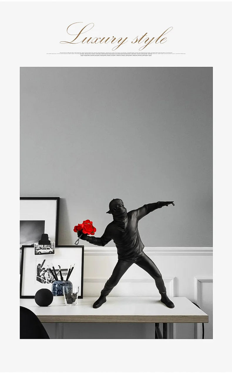 Statues en résine, Sculptures, lanceur de fleurs Banksy, bombardier, accessoires de décoration pour la maison, ornements modernes, Figurine de collection