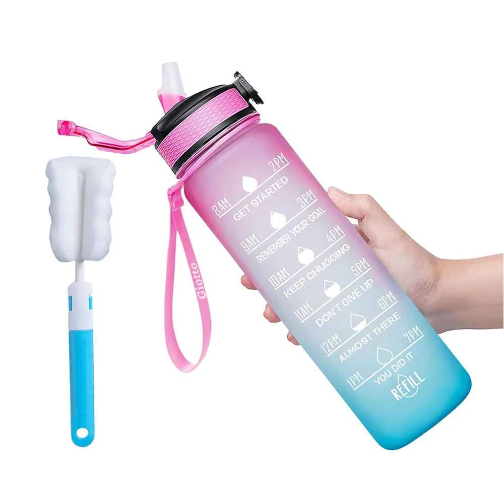 Bouteille d'eau potable de 32 oz avec fois pour boire et paille, motivation avec sangle de transport, étanche BPA et sans toxique