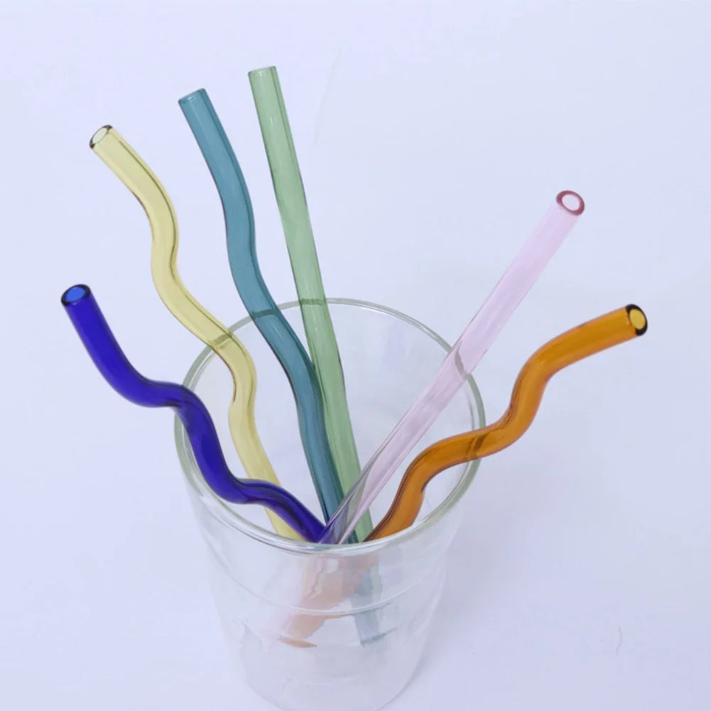 Pailles en Verre Réutilisables Ondulées Colorées Transparentes, Tube à Haute Teneur en Borosilicate, pour ix, Bar
