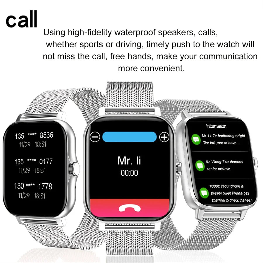 Montre intelligente, appel/cadran sans fil, rappels d'application multiples, adaptée aux hommes et aux femmes, montre de sport, Compatible avec IPhone/Andrio