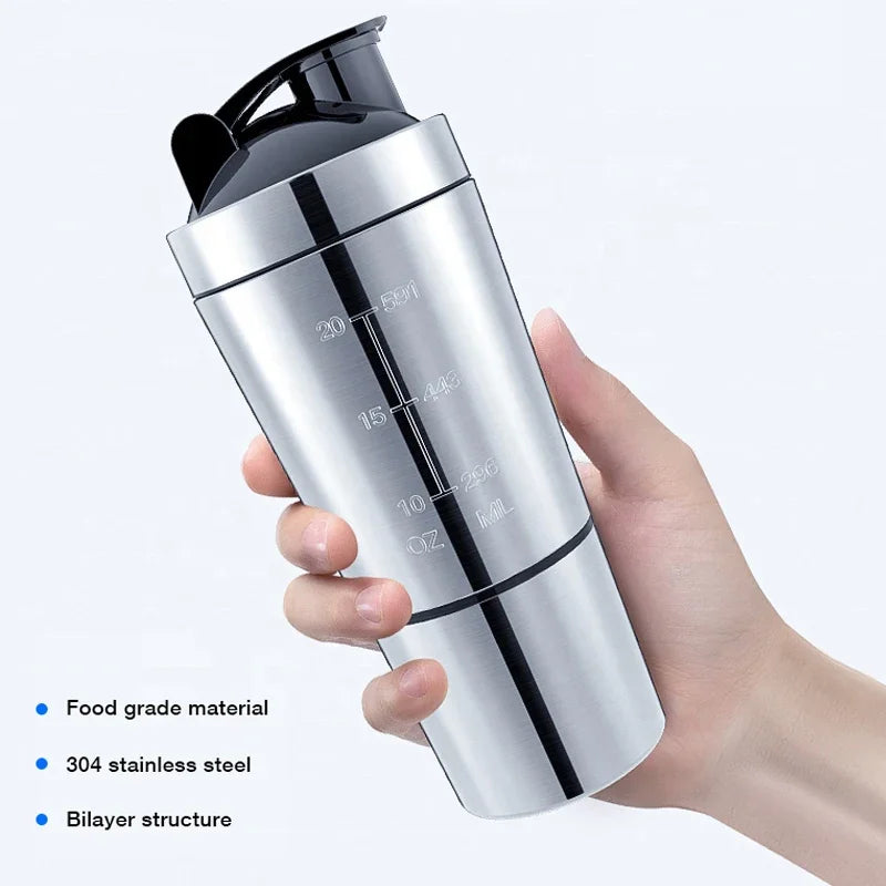 Tasse de secoueur de protéines en acier inoxydable, tasse de sport de Fitness Portable, Shakers de Nutrition, bouteilles d'eau, tasse d'eau, Shakers portables