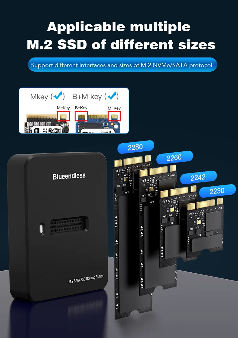 10Gbps M.2 NVMe/SATA SSD Enclosure, External Read and Write Docking Station for PC, 4TB Dual Protocol Solid State Adapter