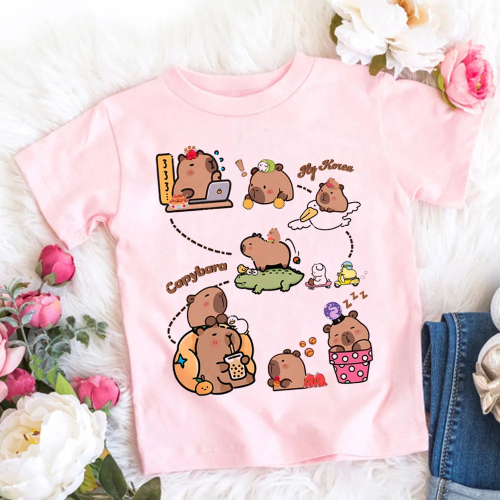 Enfants T-shirt basique femmes hommes Capybara t-shirts 3-10 ans enfants à manches courtes vêtements garçons filles col rond hauts cadeaux d'anniversaire
