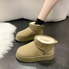 Bottes de neige à plateforme épaisse en peluche pour femme, chaussures d'hiver en fourrure et coton, en Faux daim, à enfiler, rembourrées à la cheville
