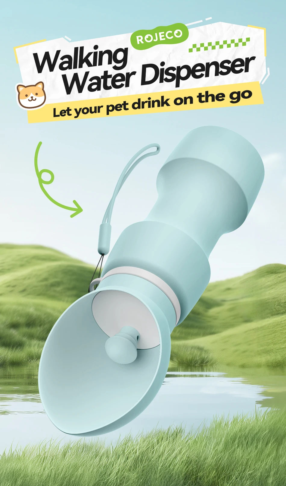 ROJECO-Bouteille d'eau pour chien et chat, en silicone souple, portable, pliable, pour voyage