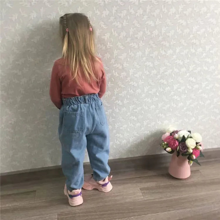 Children's jeans, casual pants for boys and girls, high-waisted, solid color, warm jeans, autumn/spring, 9M-4 years