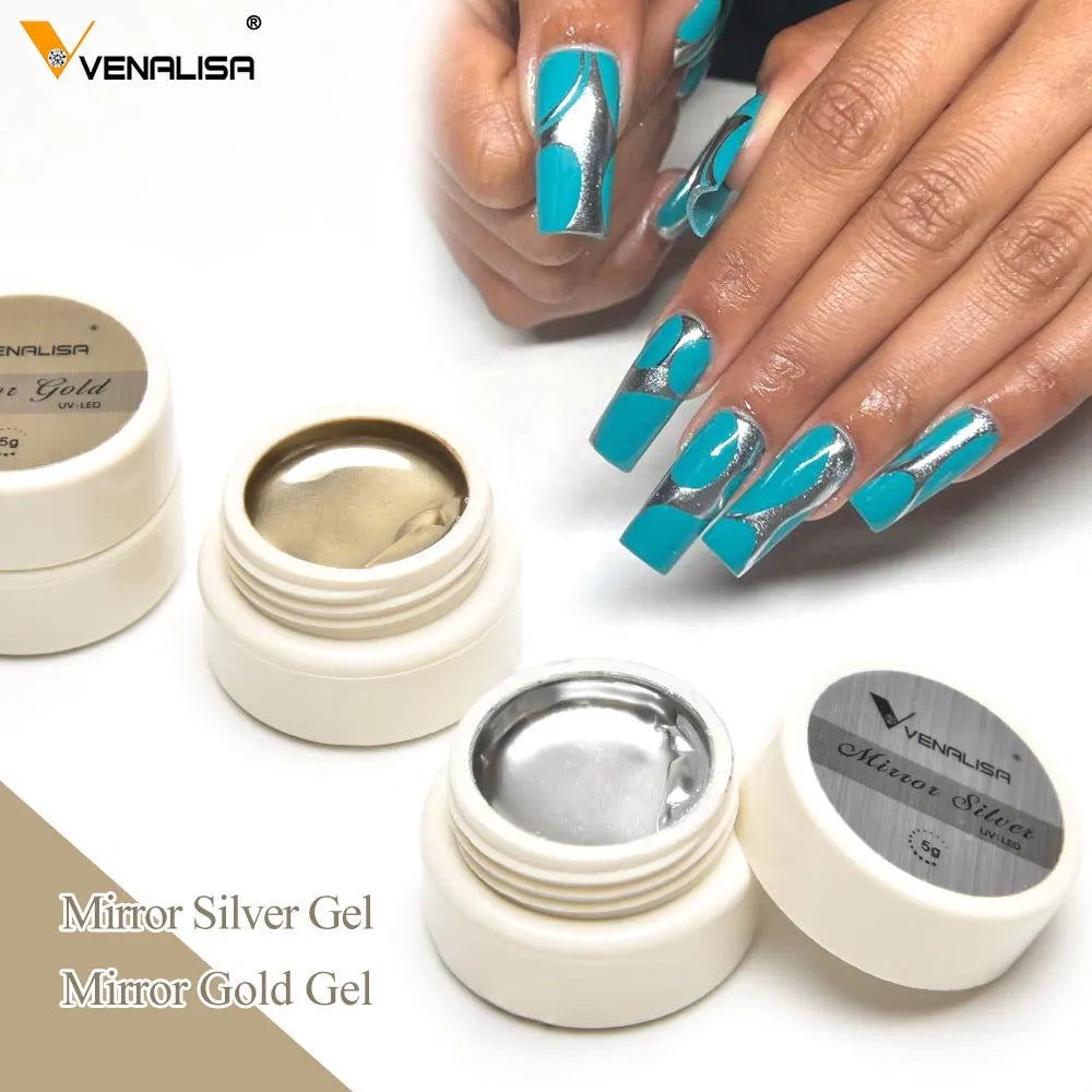 Venalisa 5ml nouveau Gel métallique UV argent or effet miroir renforcer garder les ongles C Arc UV Gel de Construction 5D Gel de modélisation