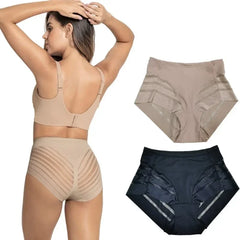 Slip taille haute sans couture pour femmes, maille transparente, haute élasticité, contrôle du ventre, sous-vêtements en soie glacée, Lingerie Sexy