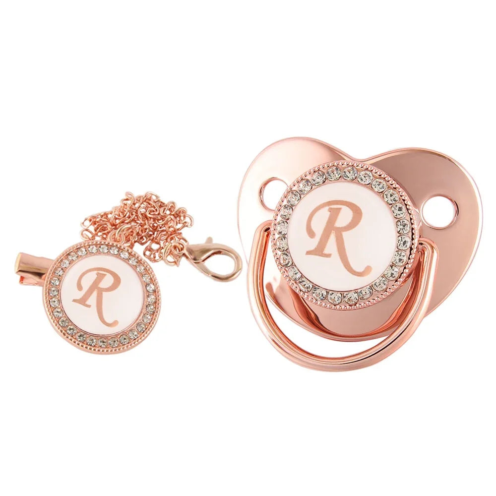 26 lettres bébé attache-sucette or Rose Bling porte-sucette Silicone sucette mamelon factice bébé douche cadeaux