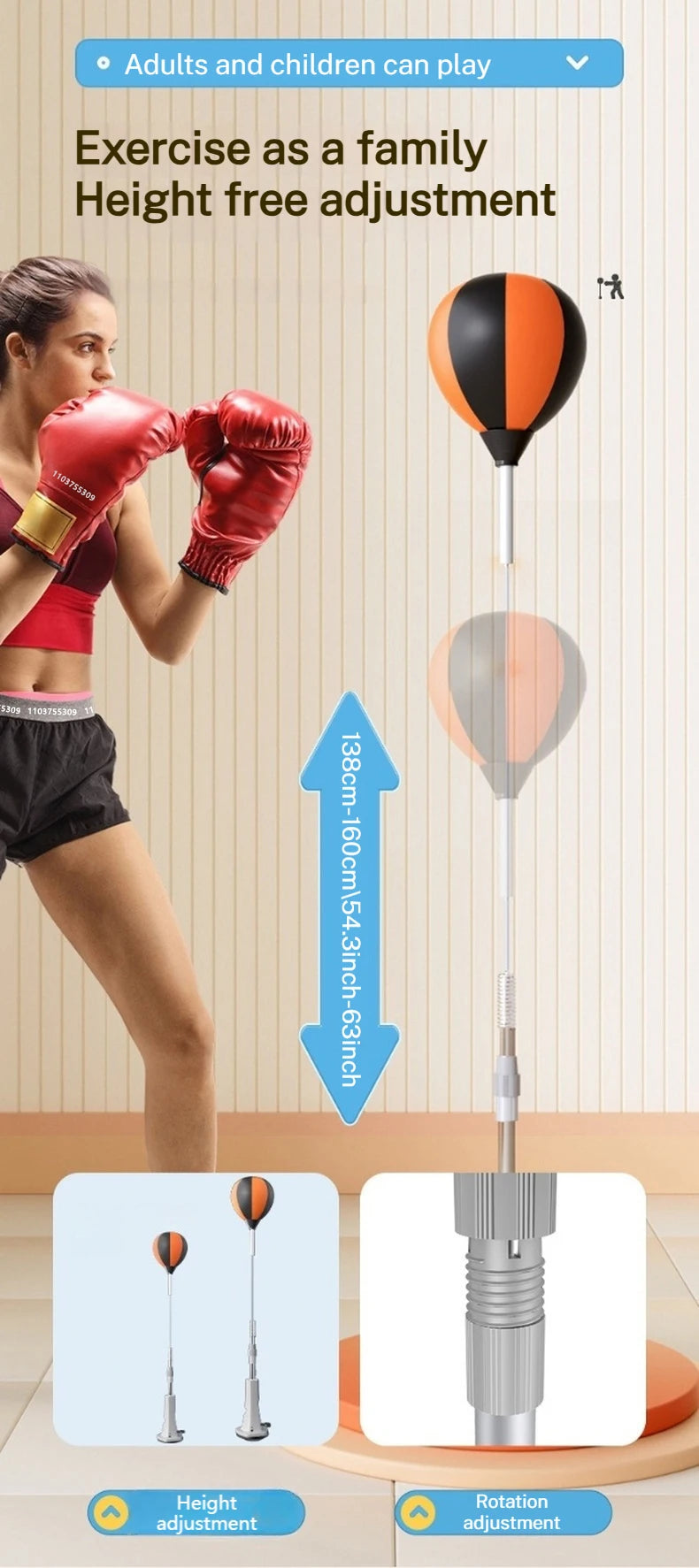 Sac réflexe de boxe gonflable pour l'entraînement de réaction, de visée et d'agilité, équipement de Fitness à domicile, sac de boxe d'installation en un clic