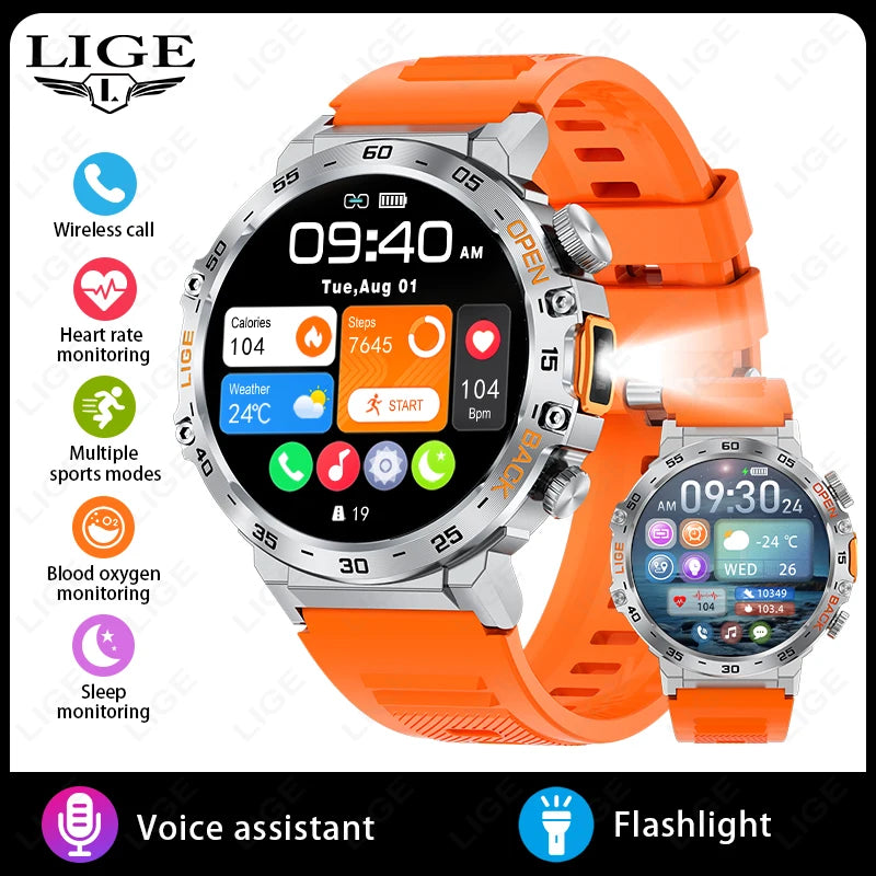 LIGE 2025 montre intelligente hommes Sport montres lampe de poche LED 360*360 Ultra HD écran étanche Fitness Bluetooth appel hommes Smartwatch