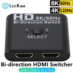 8K 60Hz 4K 120Hz HDMI Switch, 2-Port Bidirectional HDMI Splitter Switch for Laptop, Xbox, PS3/4, TV Box, and Projector/TV Monitoring