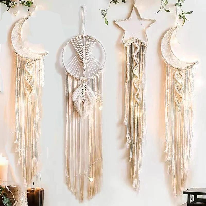 Nordic Style Macrame Wall Sconce for Baby and Child's Room, Boho Home Decor with Moon, Ramadan