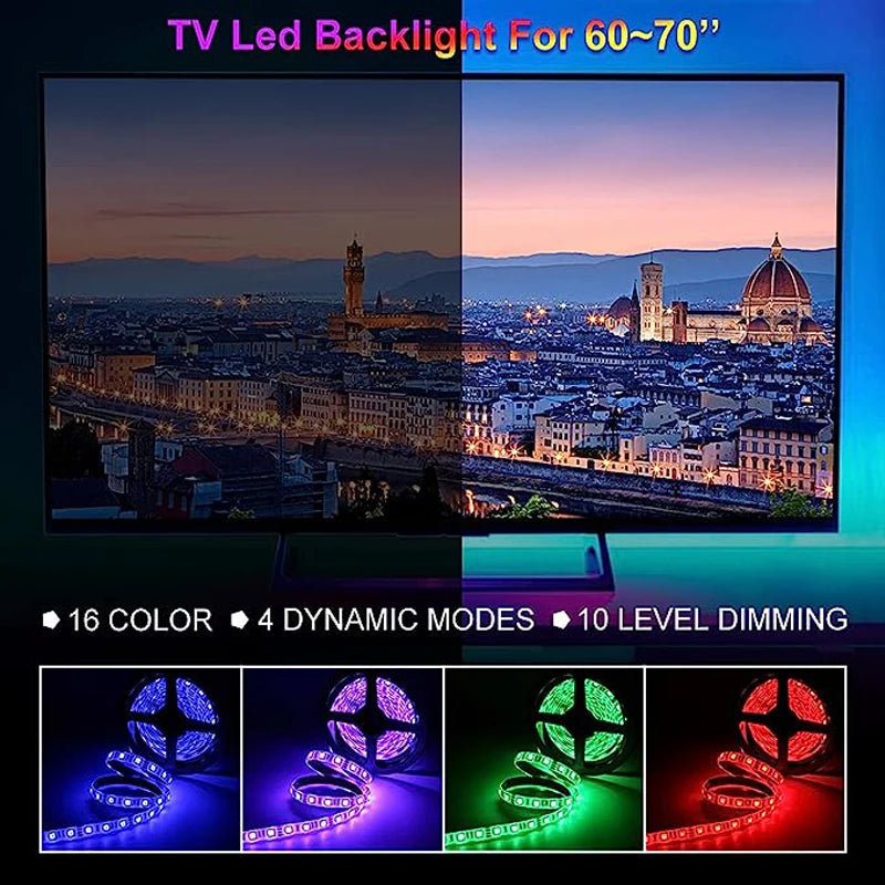USB LED strip light for children's playroom, TV backlight, proxy document, flexible lights, 24 preset colors, 5050 RGB, home party, 5m