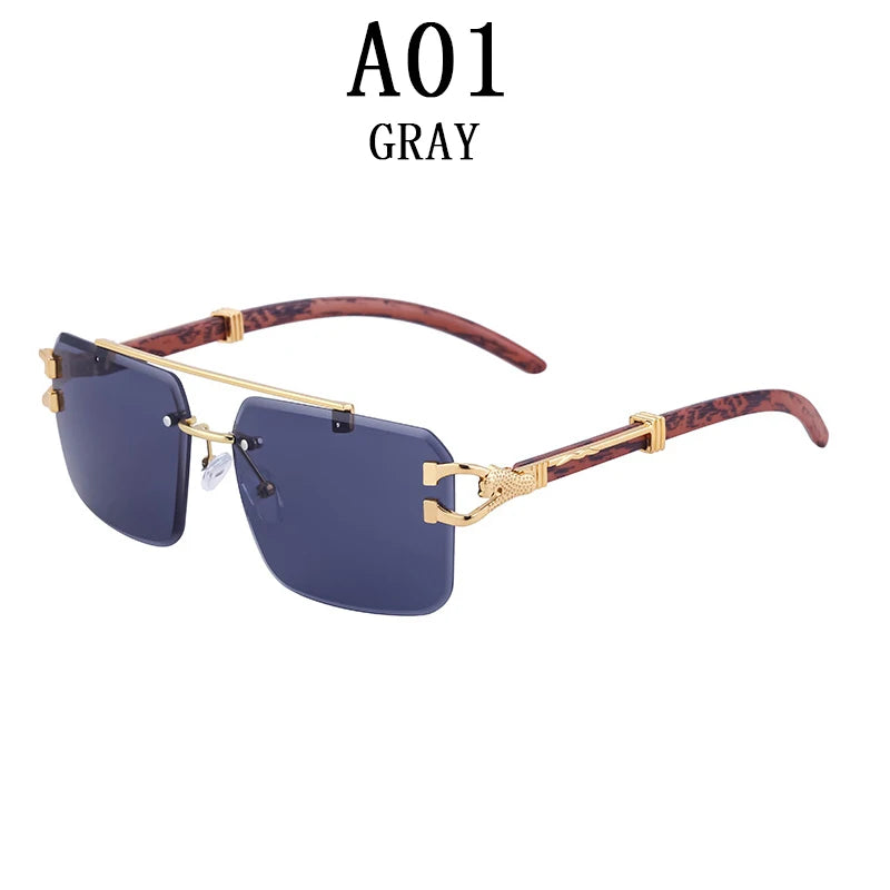 Frameless square wooden sunglasses for men and women, vintage, fashionable, luxury, retro, 2023