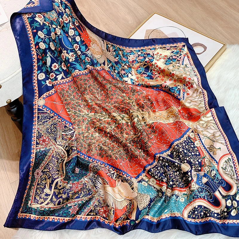 2025 Design marque foulard foulard châle enveloppes imprimer soie Satin écharpe carré femmes musulman Hijab élégant bandeau Bandana