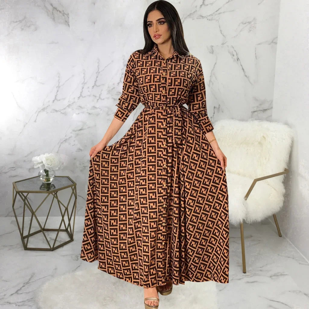 Mode femme nouvelle robe élégante Sexy tempérament impression numérique longue chemise robe dames élégant banlieue tenue décontractée