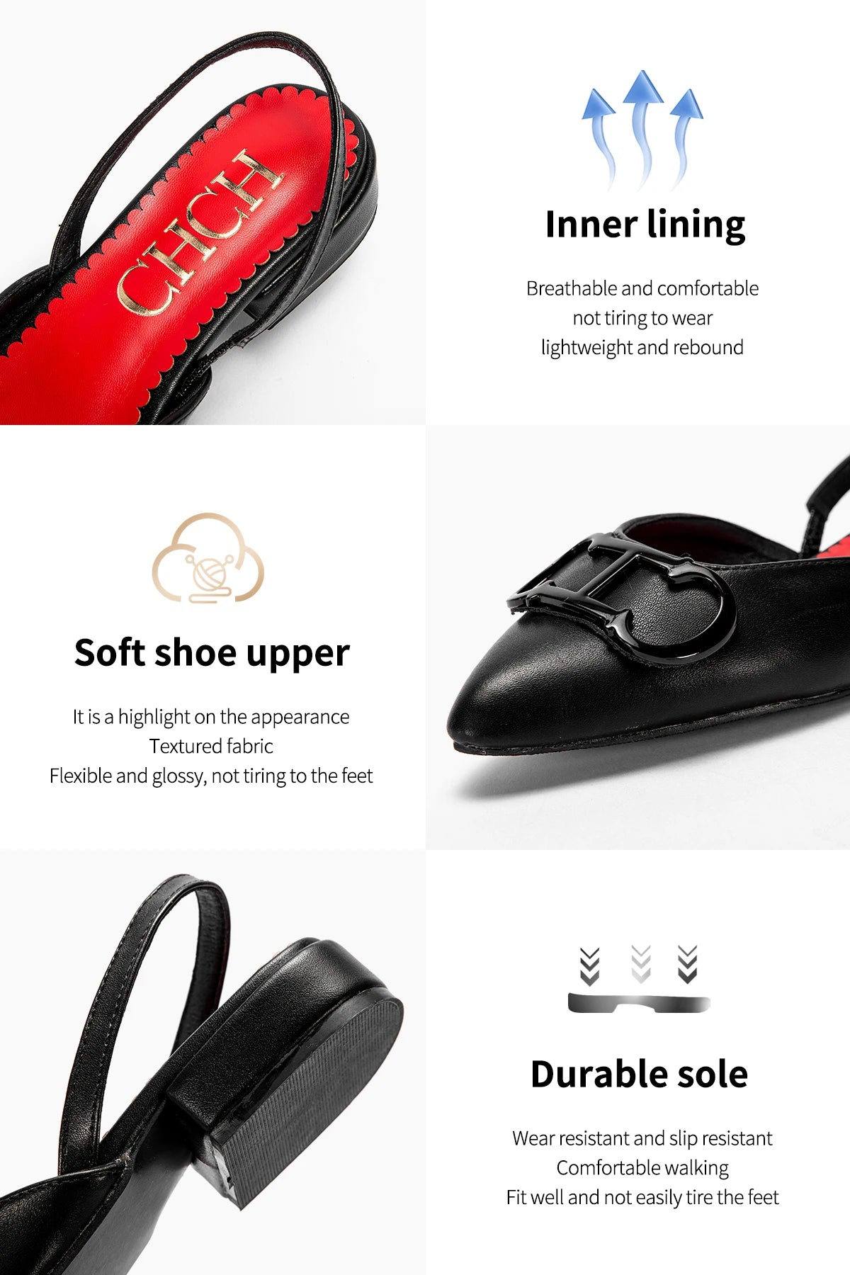 CHCH-Women's pointed flat-toe loafers, simple black sandals, business shoes, new, 2024