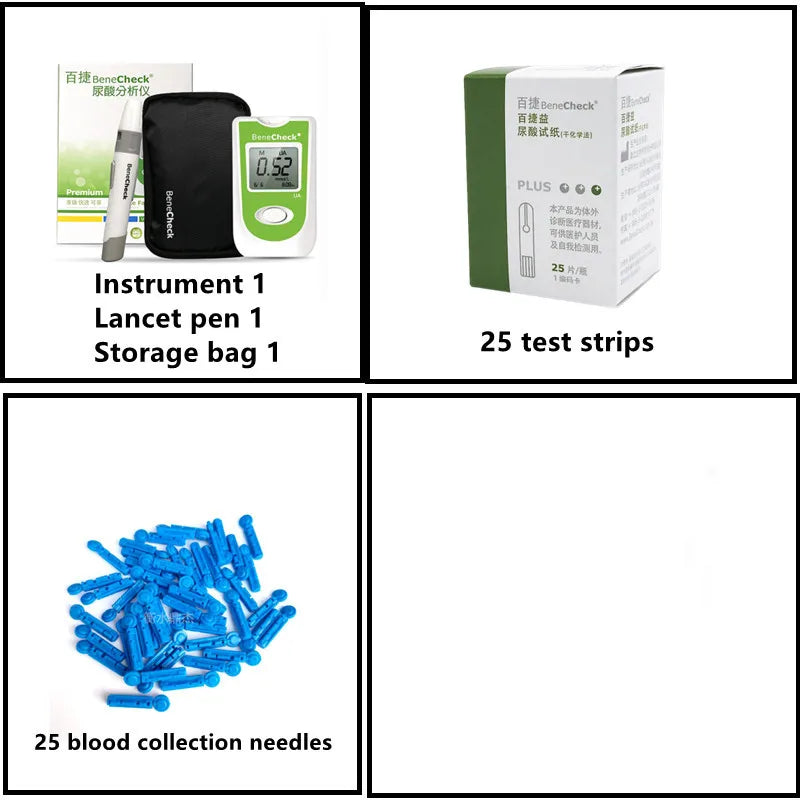 Benecheck-Compteur automatique d'acide urique, bandelettes de test, kit 10ua, 25ua, 10/25 pièces