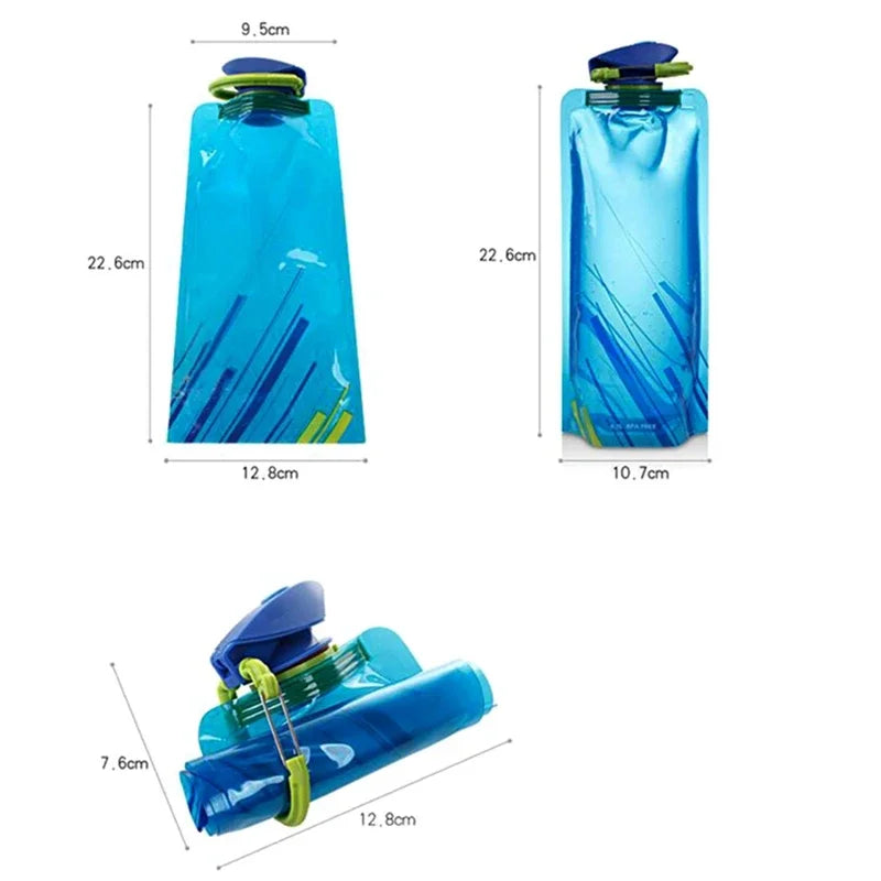 Bouteille d'eau de voyage pliable et réutilisable, en plastique, souple, avec mousqueton