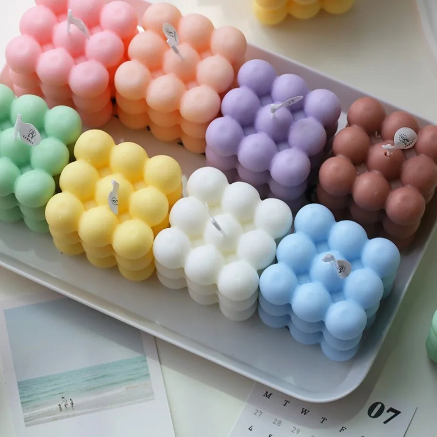 Bougie parfumée en forme de Cube à bulles, 1 pièce, faite à la main, pour aromathérapie, cire de soja, décoration de la maison, bougies pour fête d'anniversaire et de mariage