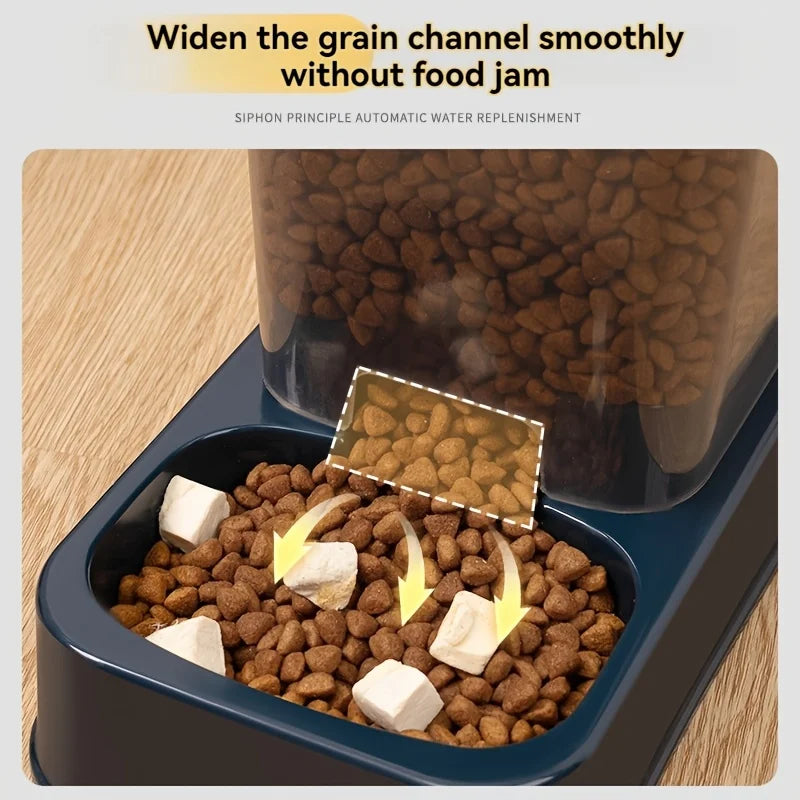 Automatic cat and dog feeder with water dispenser, pet bowl and drinker, intelligent portion control for cats and dogs, battery-free